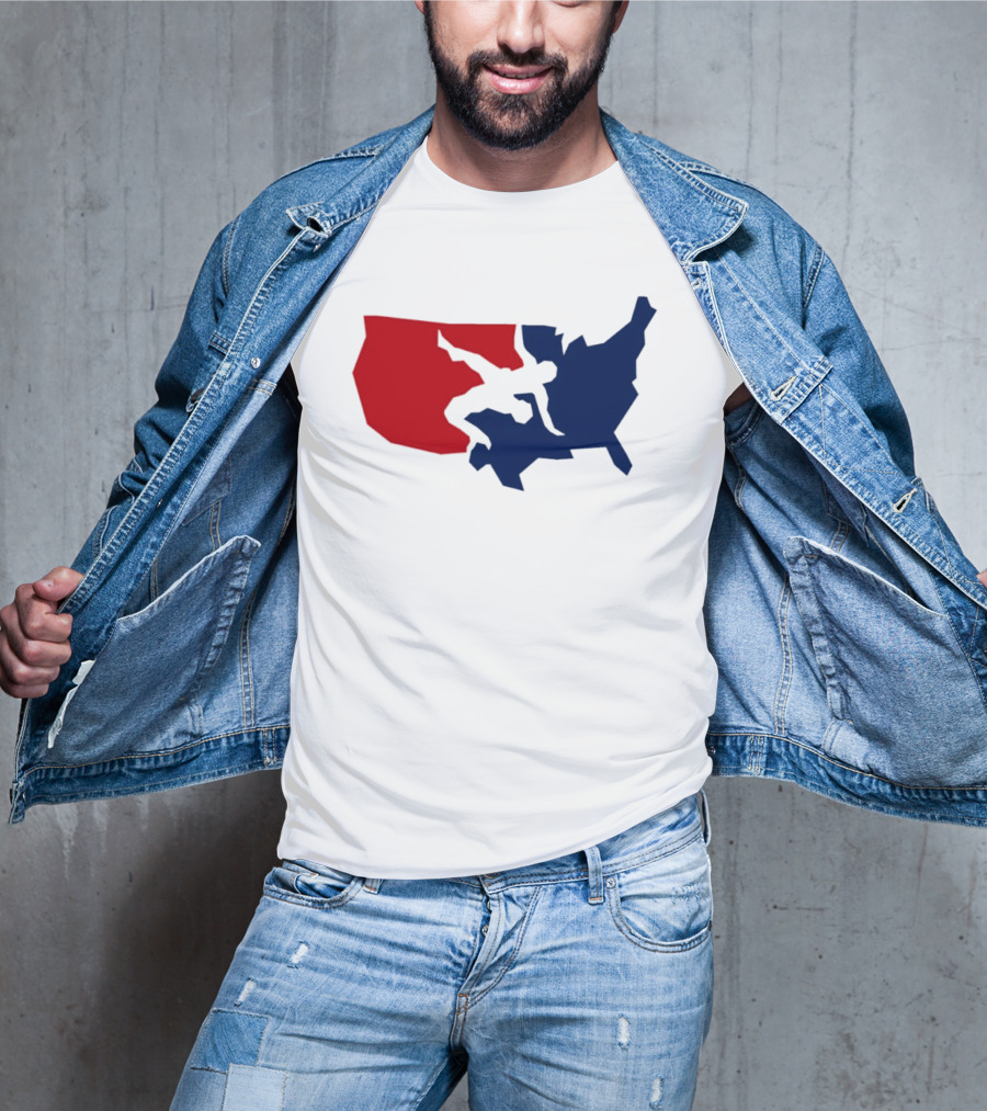 USA Wrestling Map Silhouette Red Blue T-Shirt