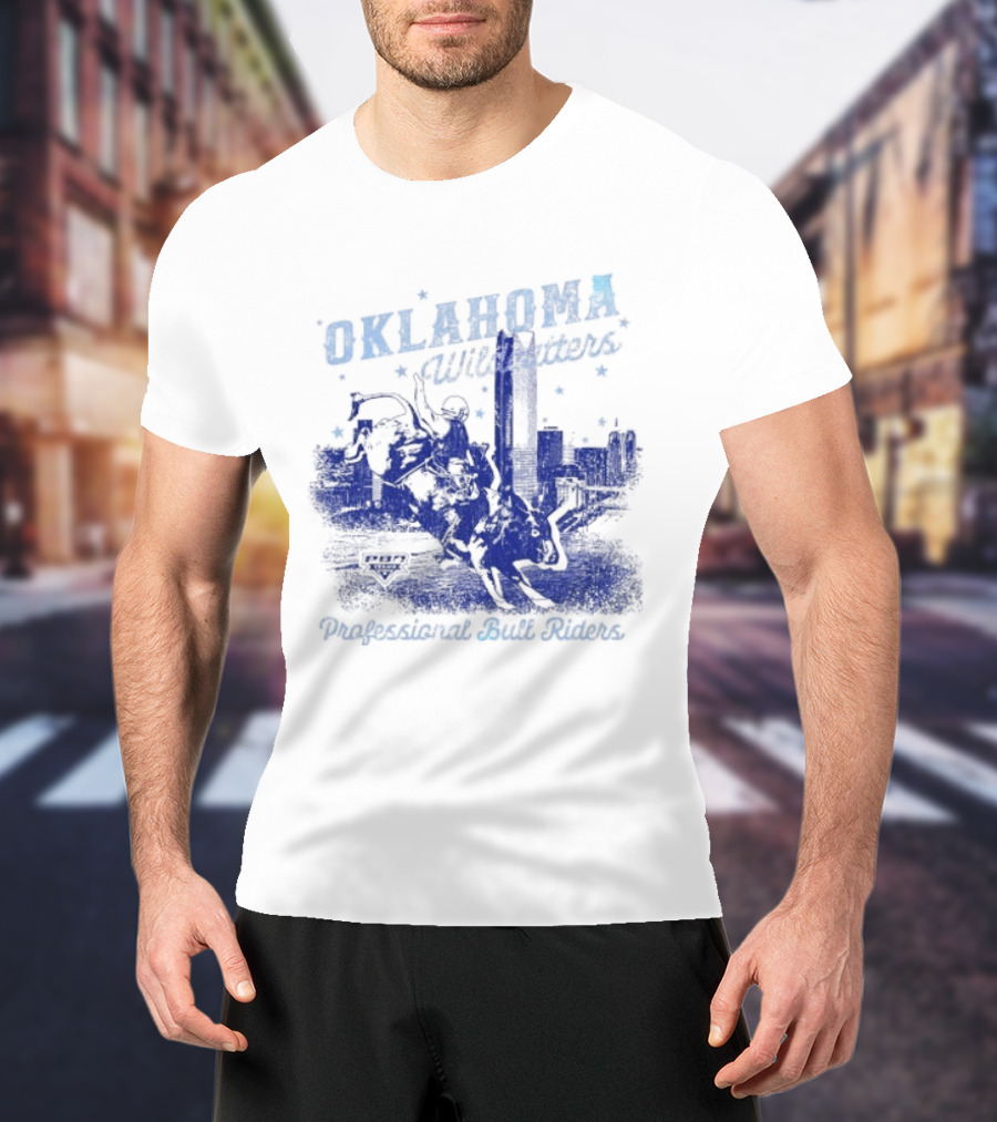 Oklahoma Wildcatters Professional Bull Riders Cowboy City Skyline T-Shirt