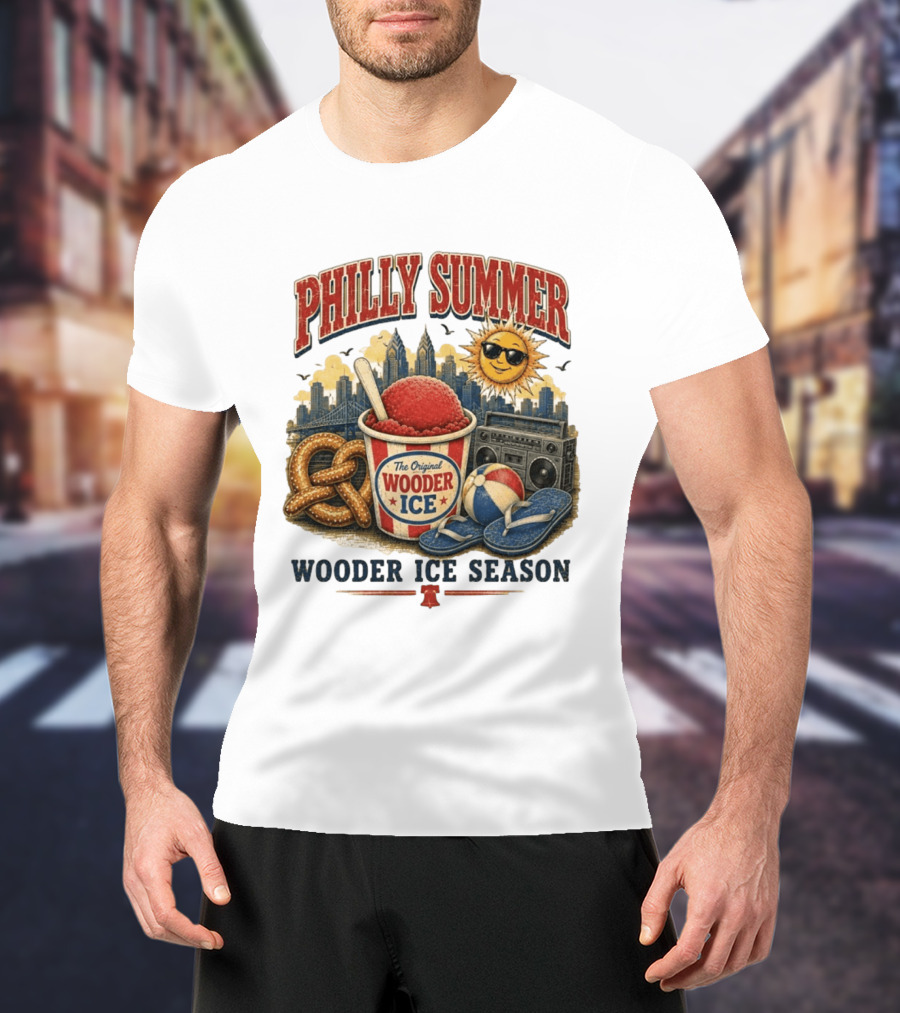 Philly Summer Wooder Ice Season With Pretzel Boombox And Sunglasses Sun T-Shirt