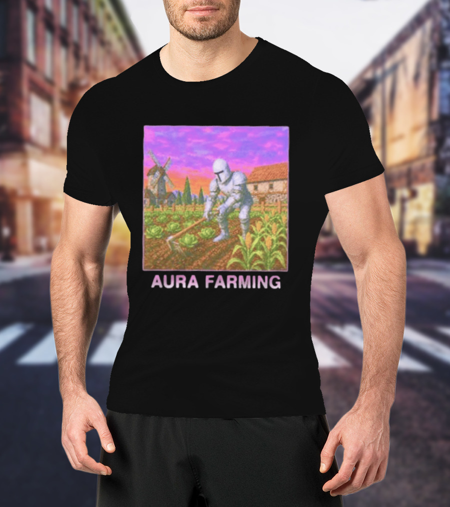 Aura Farming Knight Medieval Meme Windmill Crops Cabbage Garden T-Shirt