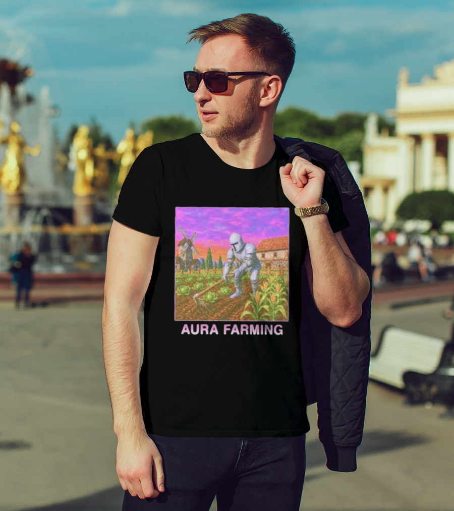 Aura Farming Knight Medieval Meme Windmill Crops Cabbage Garden T-Shirt