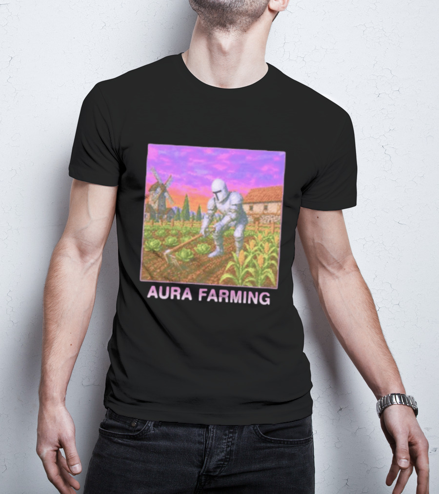 Aura Farming Knight Medieval Meme Windmill Crops Cabbage Garden T-Shirt