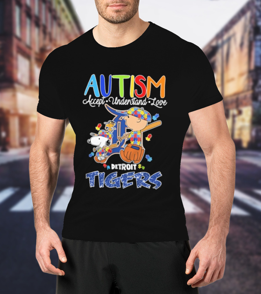 Autism Accept Understand Love Snoopy Charlie Brown Detroit Tigers T-Shirt