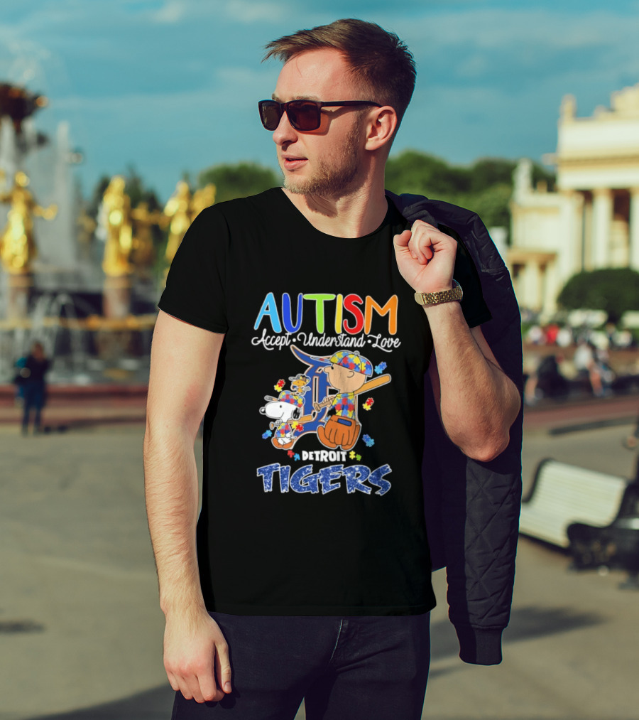 Autism Accept Understand Love Snoopy Charlie Brown Detroit Tigers T-Shirt