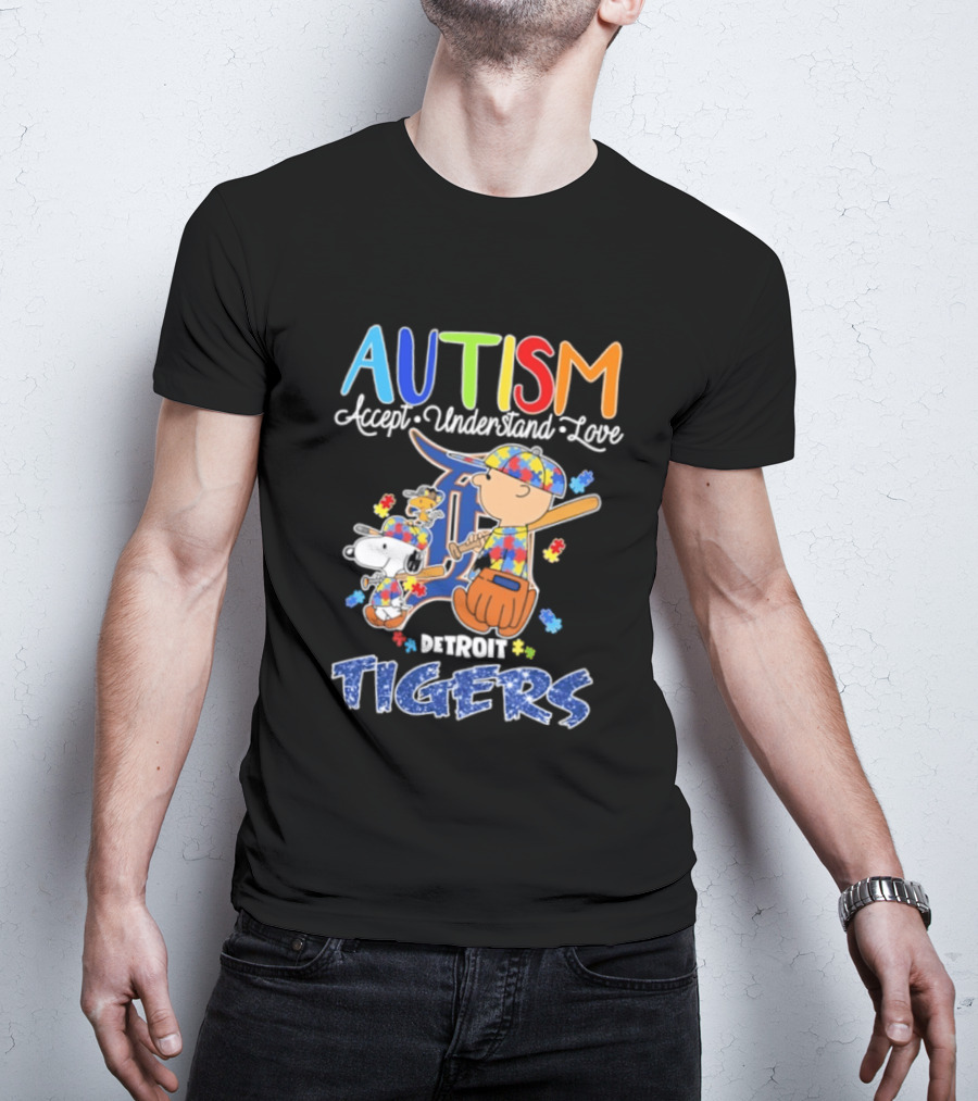 Autism Accept Understand Love Snoopy Charlie Brown Detroit Tigers T-Shirt