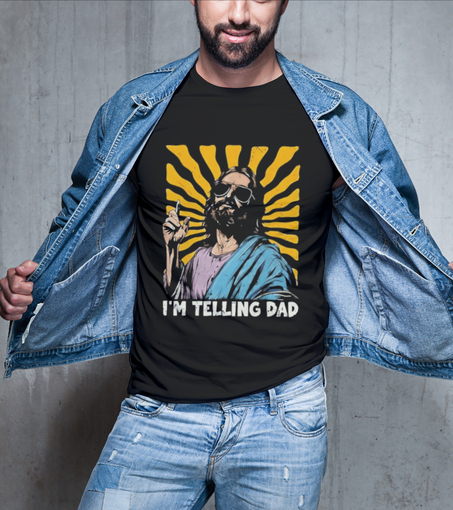 Jesus Wearing Sunglasses I'm Telling Dad Radiant T-Shirt
