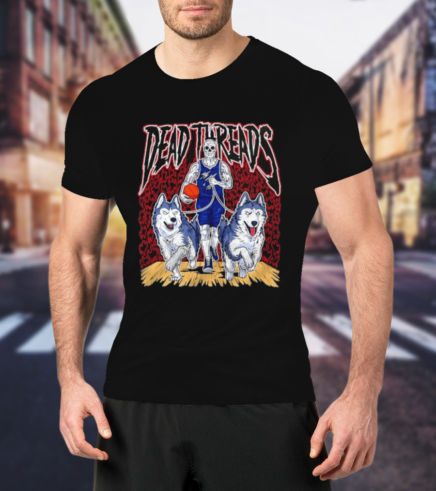 Dead Threads Skeleton Basketball Huskies Flames T-Shirt