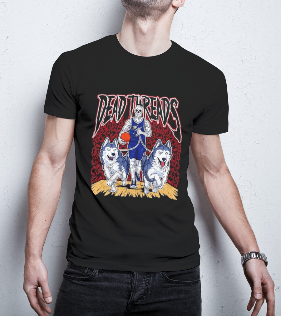 Dead Threads Skeleton Basketball Huskies Flames T-Shirt
