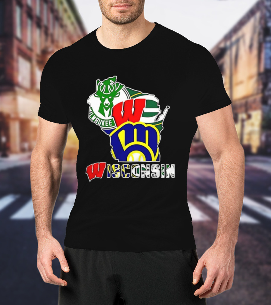 Milwaukee Bucks Green Bay Packers Milwaukee Brewers Collage Wisconsin T-Shirt