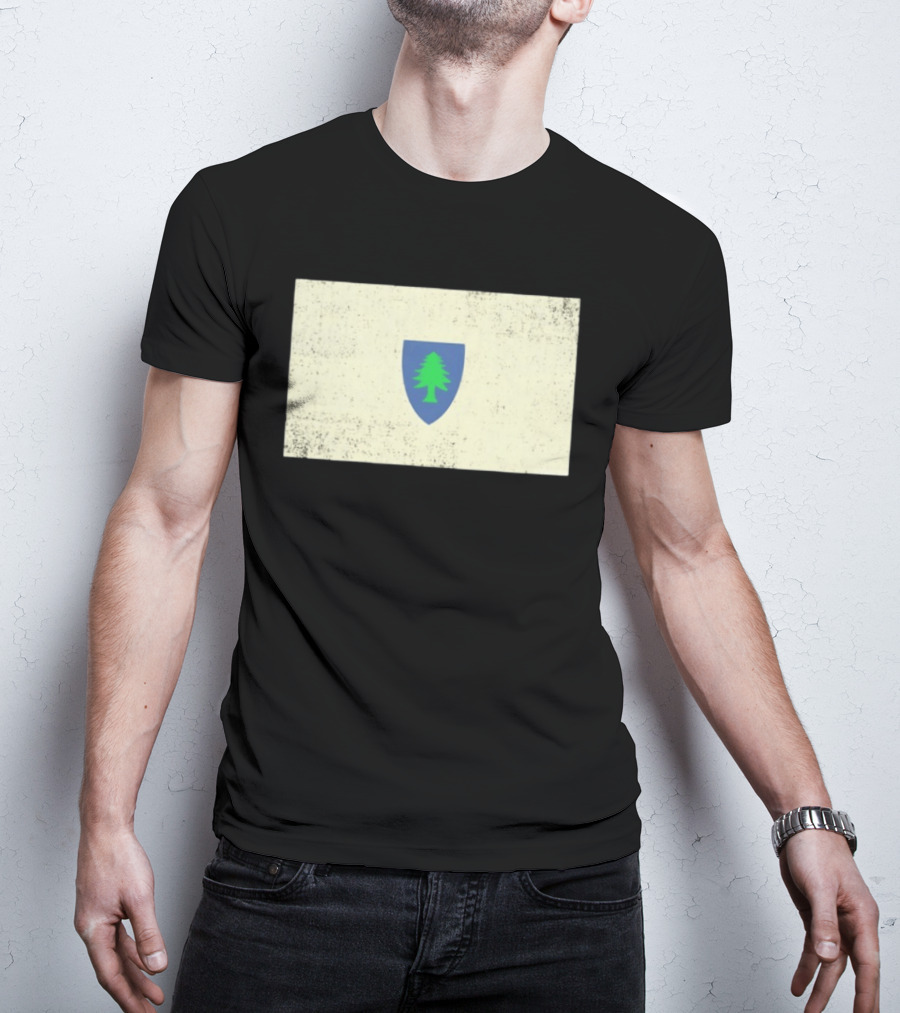 Massachusetts Flag Pine Tree Symbol On Vintage Shield T-Shirt