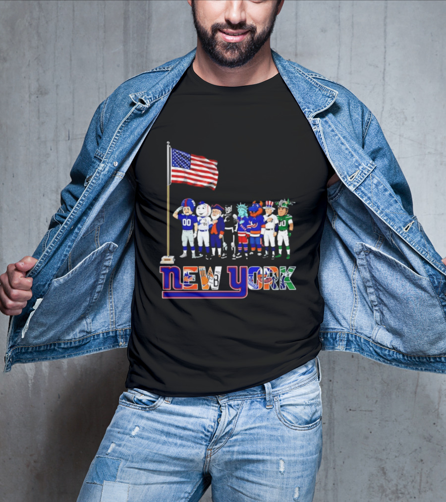 New York Sports Teams Mascots American Flag Giants Yankees Mets Rangers Knicks Jets T-Shirt