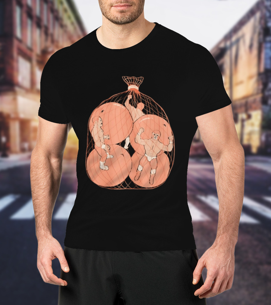 Wrestlers In Orange Produce Bag Mesh T-Shirt