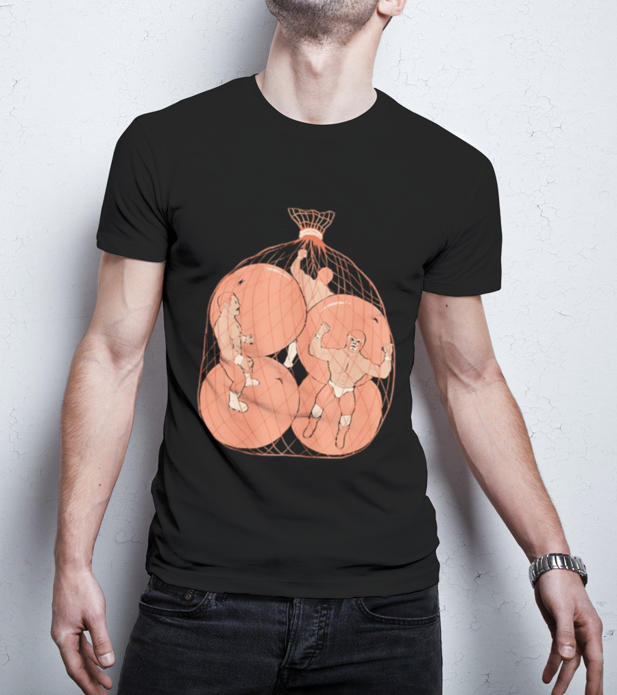 Wrestlers In Orange Produce Bag Mesh T-Shirt