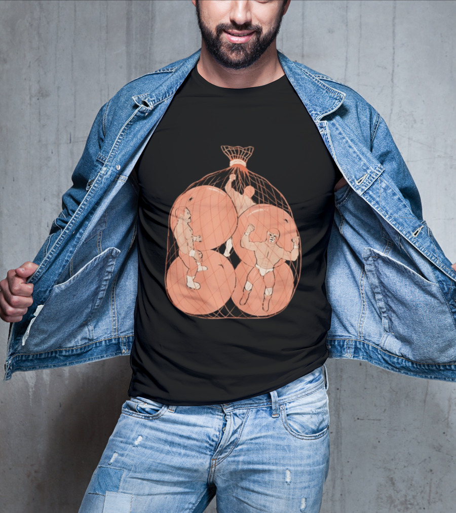 Wrestlers In Orange Produce Bag Mesh T-Shirt