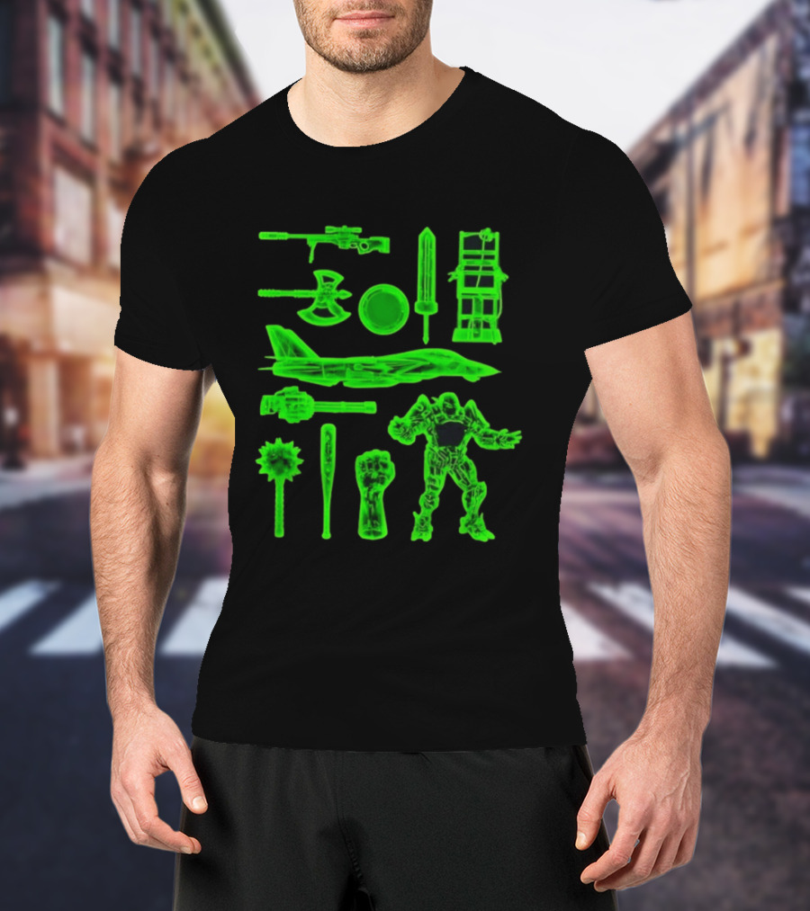 Ring Weapons Axe Sword Jet Robot Icon Collection T-Shirt