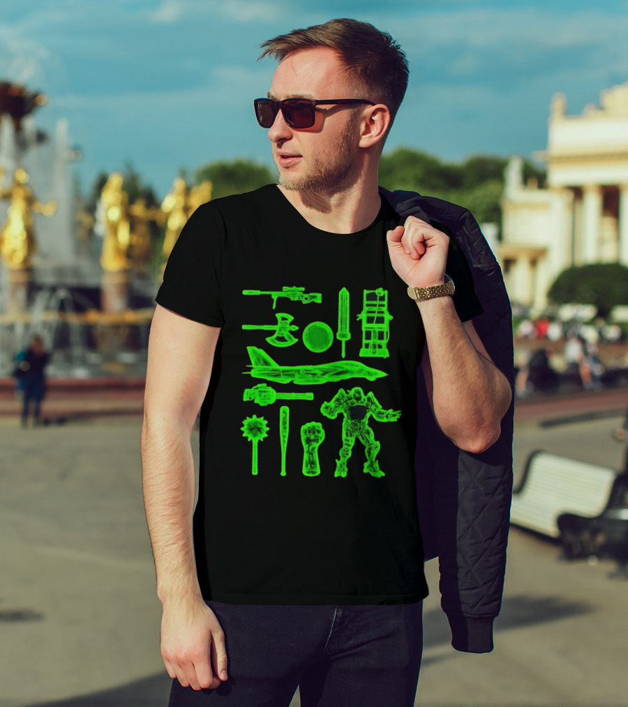 Ring Weapons Axe Sword Jet Robot Icon Collection T-Shirt