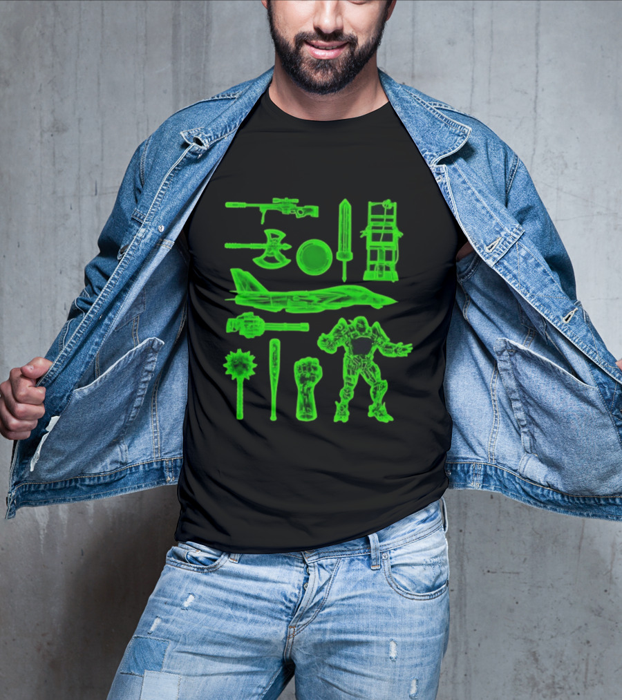 Ring Weapons Axe Sword Jet Robot Icon Collection T-Shirt