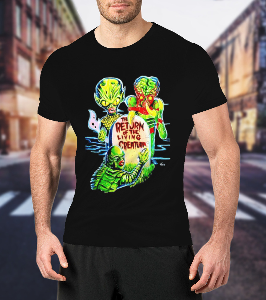 The Return Of The Living Creature Horror Movie Monsters And Tombstone Scene T-Shirt