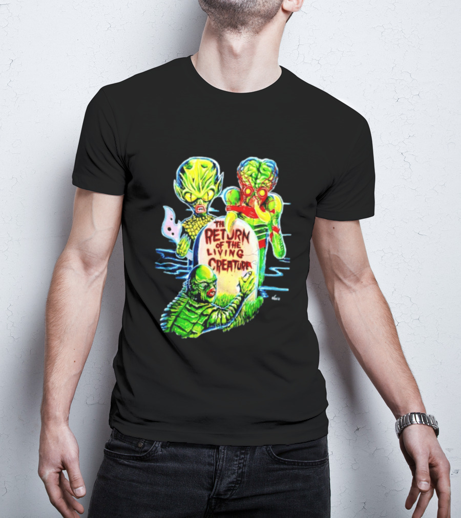 The Return Of The Living Creature Horror Movie Monsters And Tombstone Scene T-Shirt