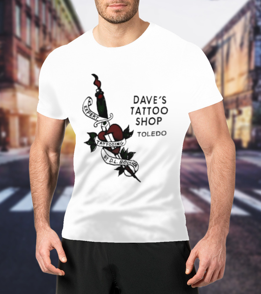 Dave's Tattoo Shop Toledo Expert Tattooing By DL Boucher Heart And Dagger Tattoo T-Shirt
