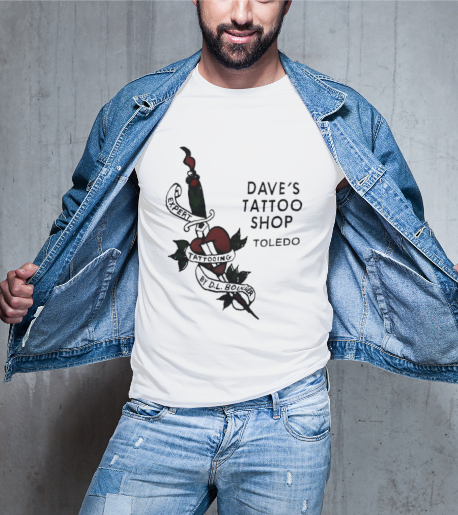 Dave's Tattoo Shop Toledo Expert Tattooing By DL Boucher Heart And Dagger Tattoo T-Shirt