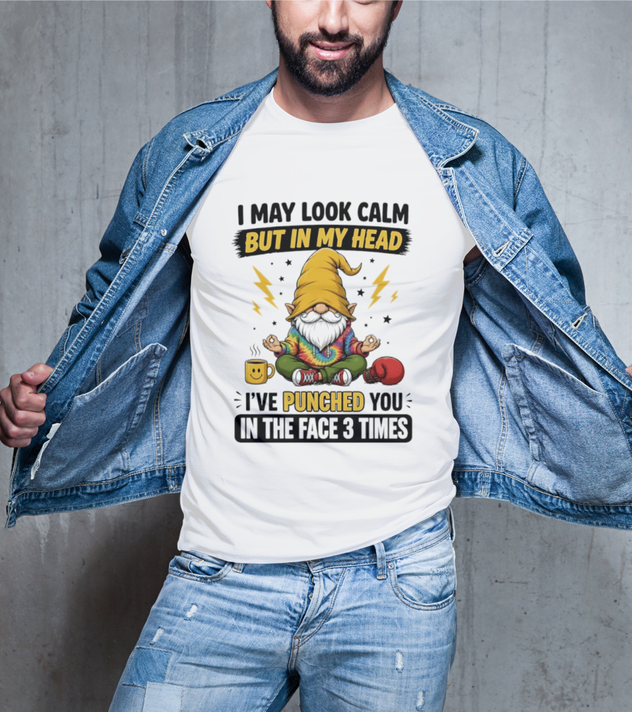 Gnome I May Look Calm But In My Head I've Punched You In The Face 3 Times T-Shirt