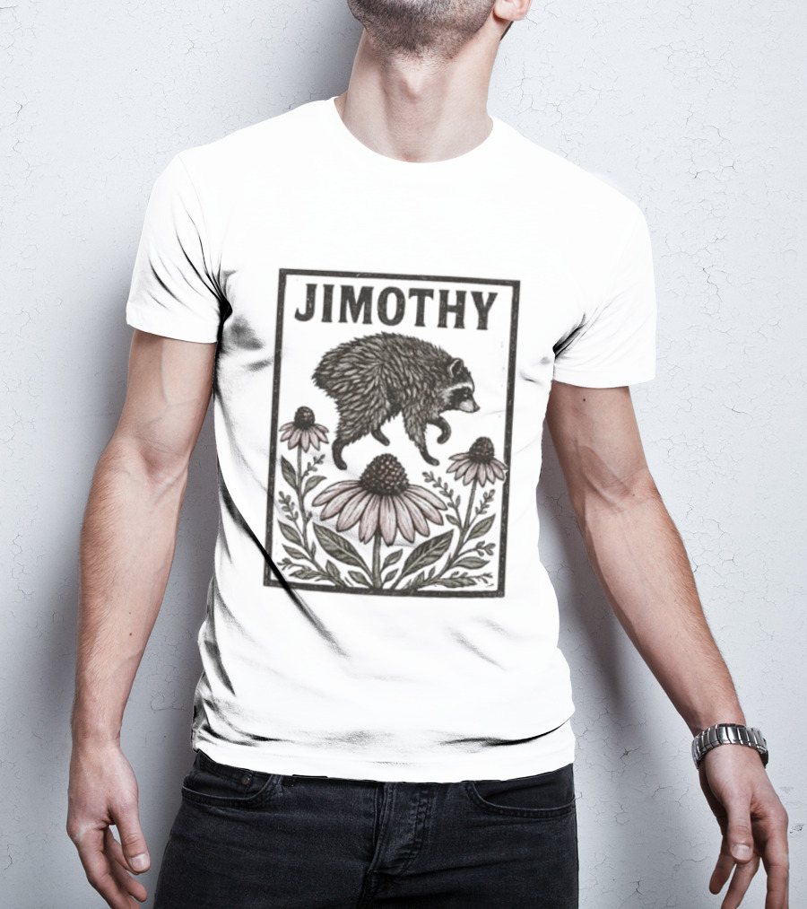 Jimothy Raccoon Coneflower Botanical Floral T-Shirt