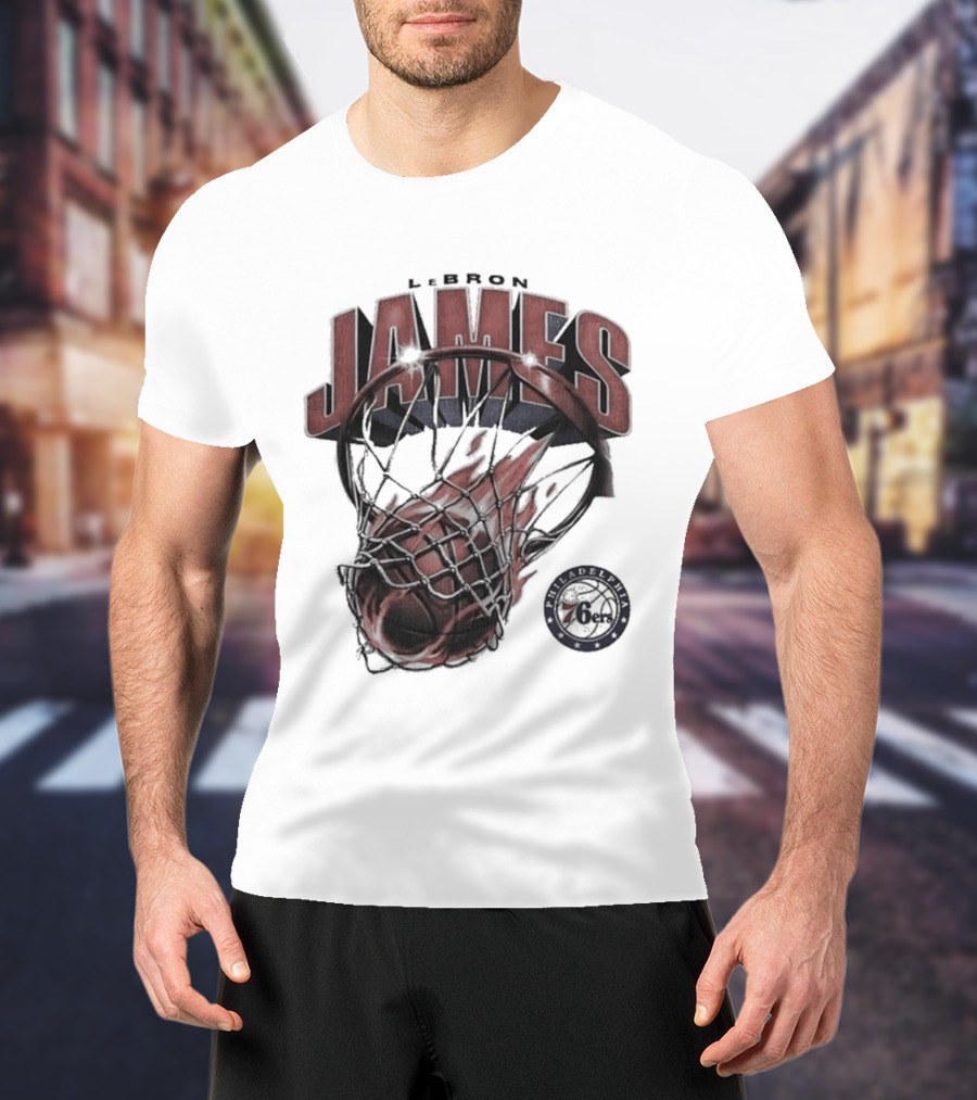 LeBron James 76ers Basketball Iconic Slam Dunk 76ers T-Shirt