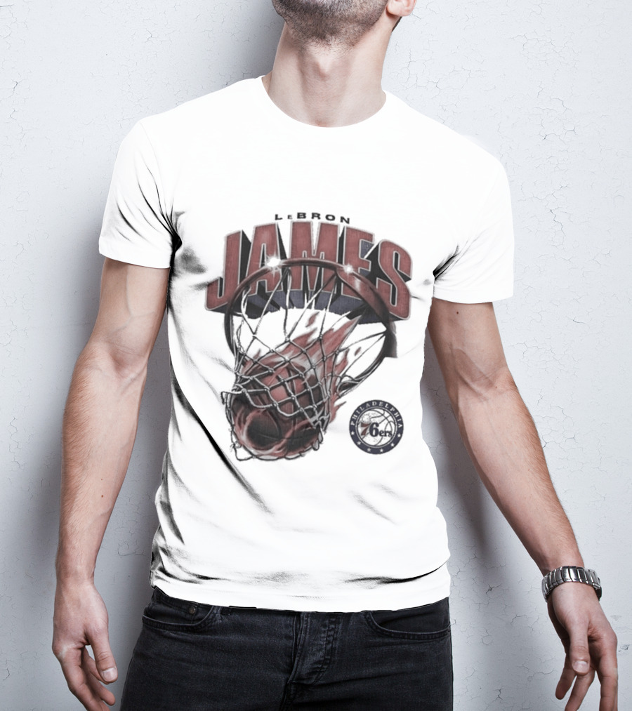 LeBron James 76ers Basketball Iconic Slam Dunk 76ers T-Shirt