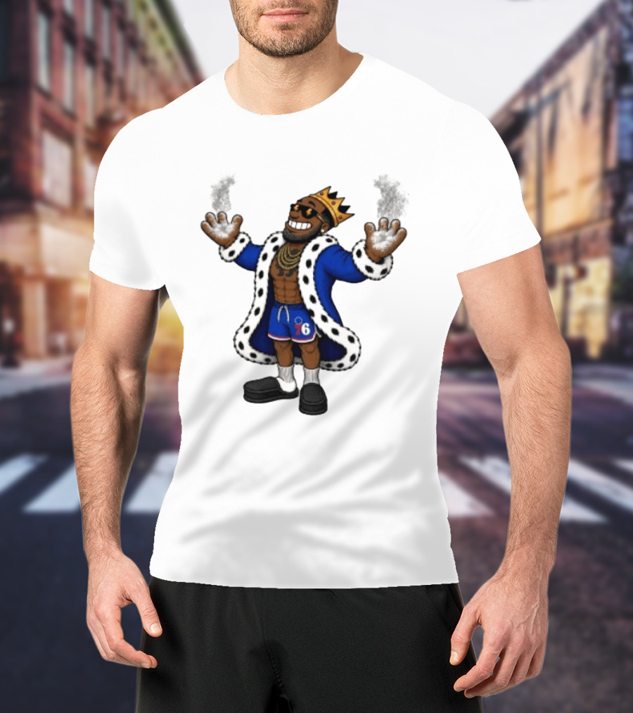 Philadelphia 76ers Cartoon King LeBron James Style Player With Crown And Robe T-Shirt
