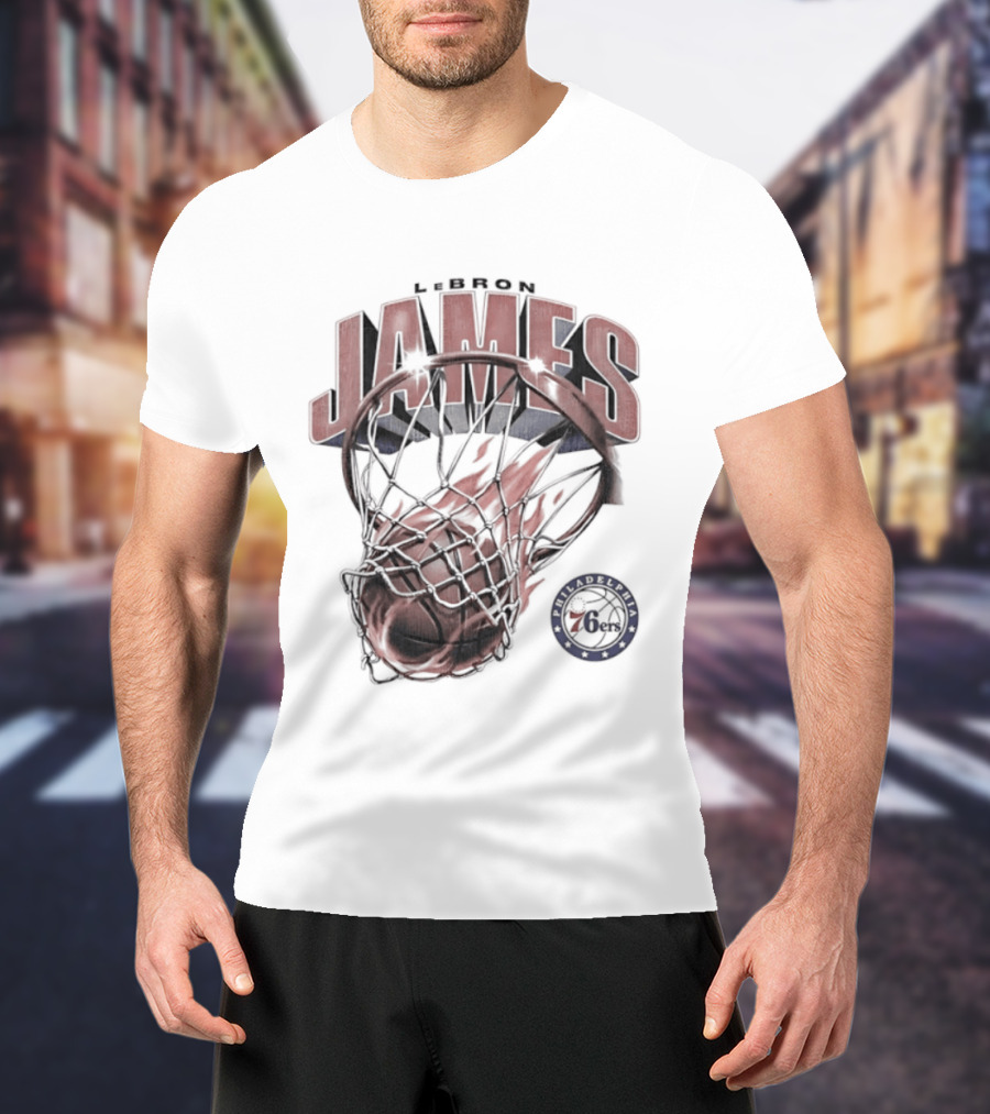LeBron James Basketball Hoop Fire Philadelphia 76ers T-Shirt