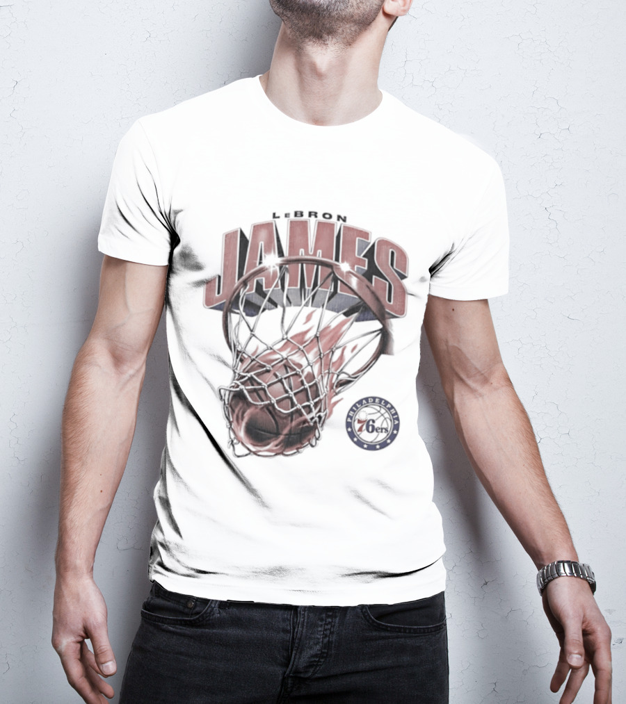 LeBron James Basketball Hoop Fire Philadelphia 76ers T-Shirt