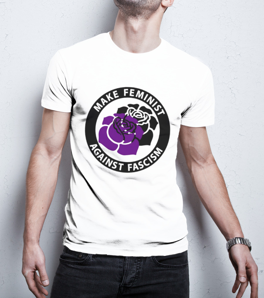 Make Feminist Against Fascism Purple Black Rose T-Shirt