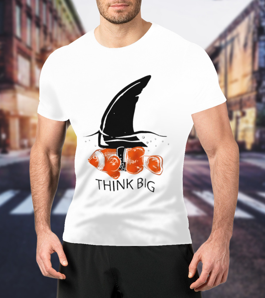 Think Big Goldfish Wearing Shark Fin T-Shirt