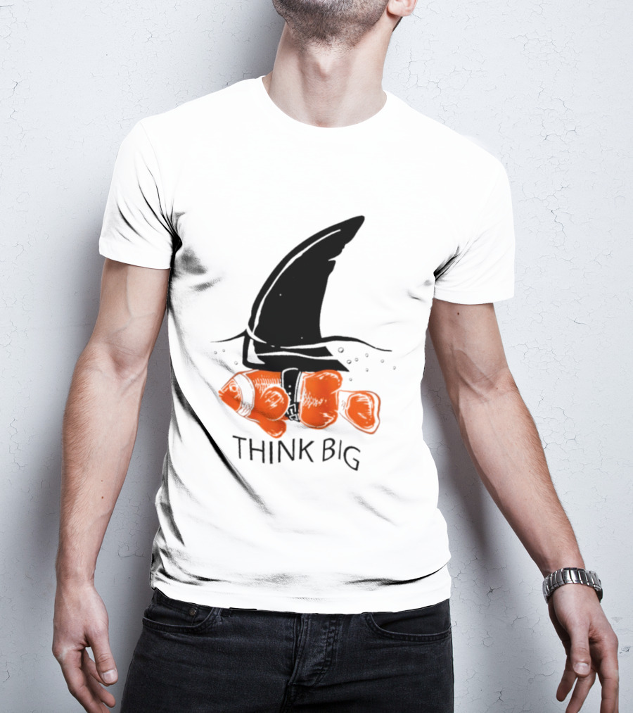 Think Big Goldfish Wearing Shark Fin T-Shirt