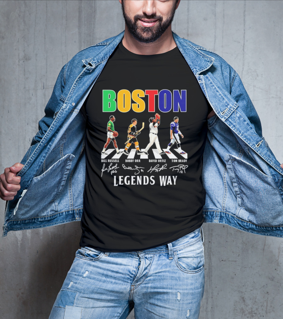 Boston Legends Way Bill Russell Bobby Orr David Ortiz Tom Brady Signatures T-Shirt