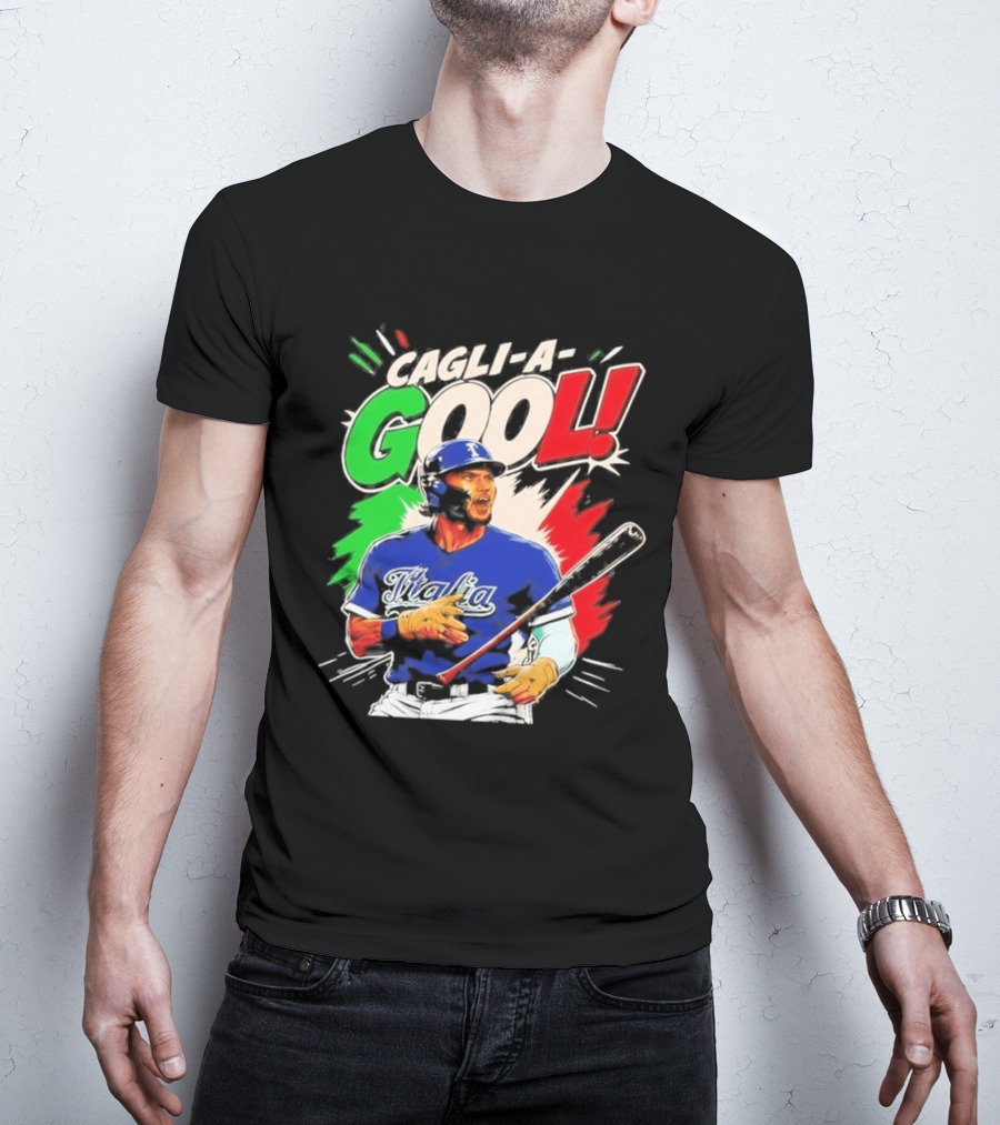 Cagli A Gool Italia Baseball Player Hitter With Italian Flag T-Shirt