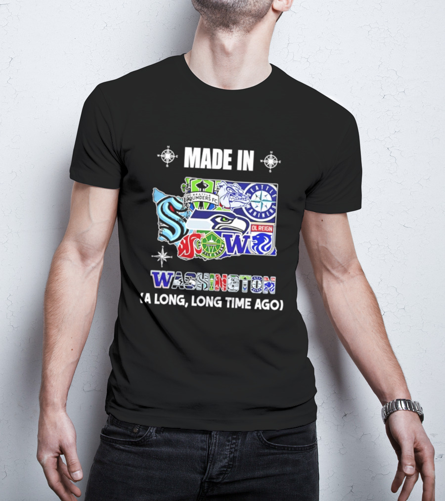 Made In Washington Seattle Mariners Seahawks Kraken Sports Team Map T-Shirt