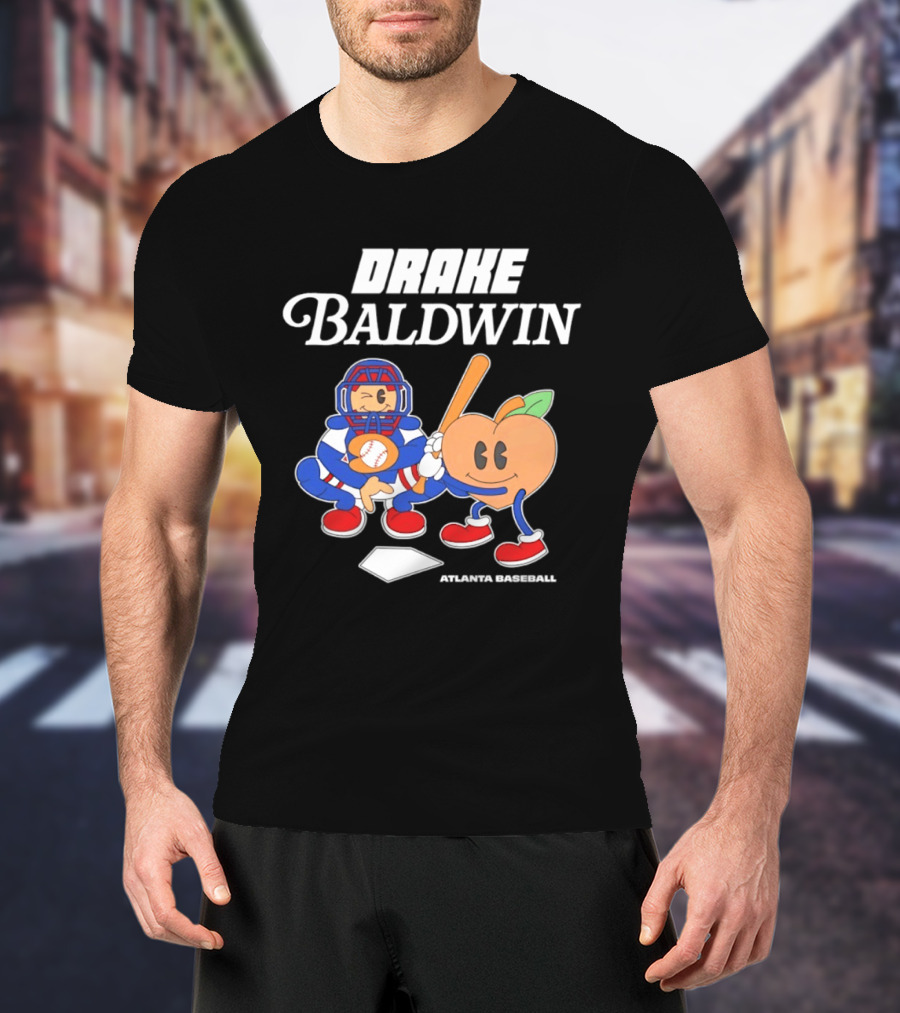 Drake Baldwin Atlanta Baseball Animated Peach Catcher T-Shirt