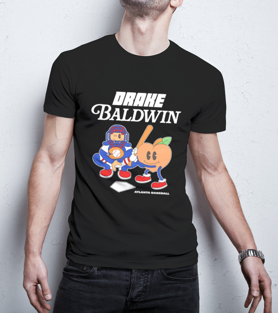 Drake Baldwin Atlanta Baseball Animated Peach Catcher T-Shirt