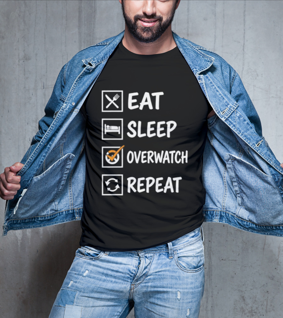 Eat Sleep Over Repeat Gaming Checklist Gamer T-Shirt