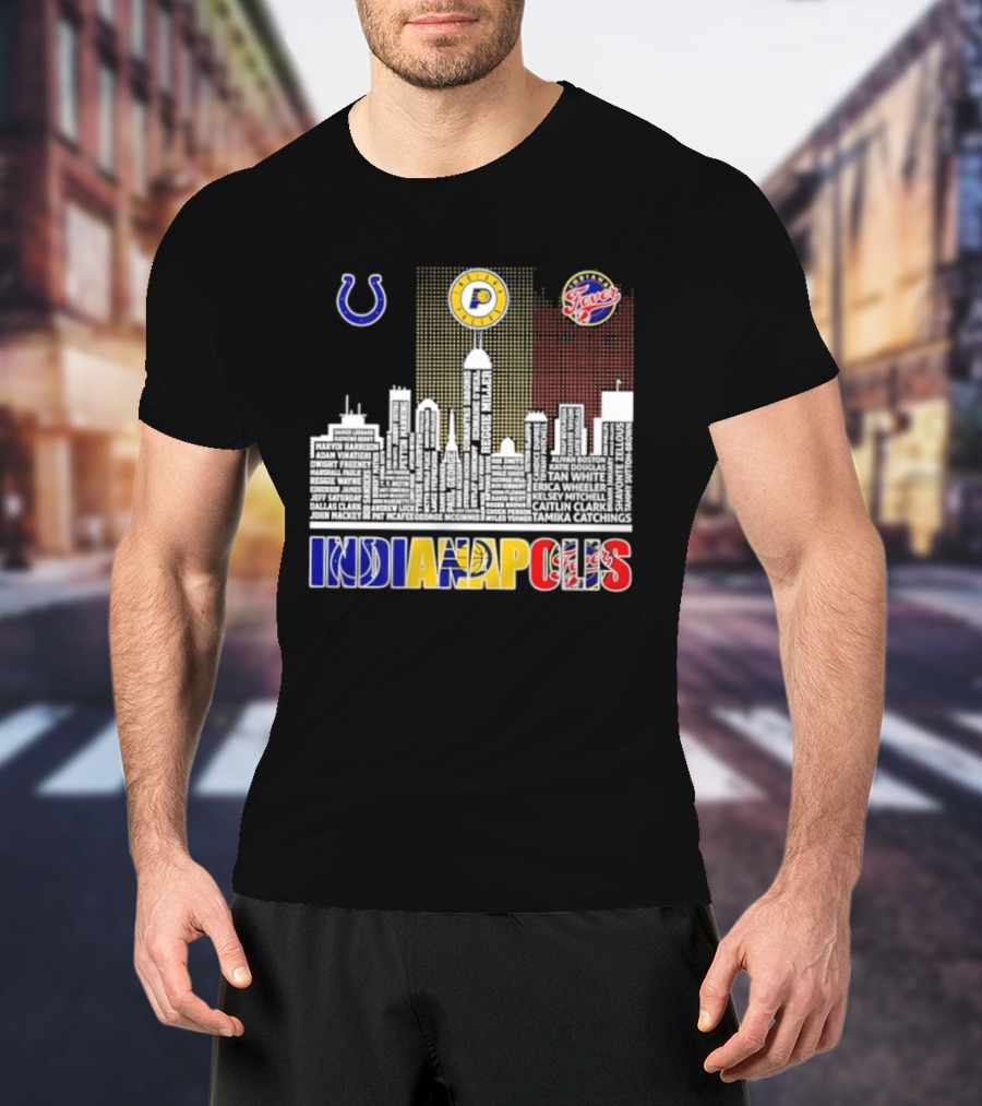 Indianapolis Colts Pacers Fever Skyline Logos And Cityscape T-Shirt