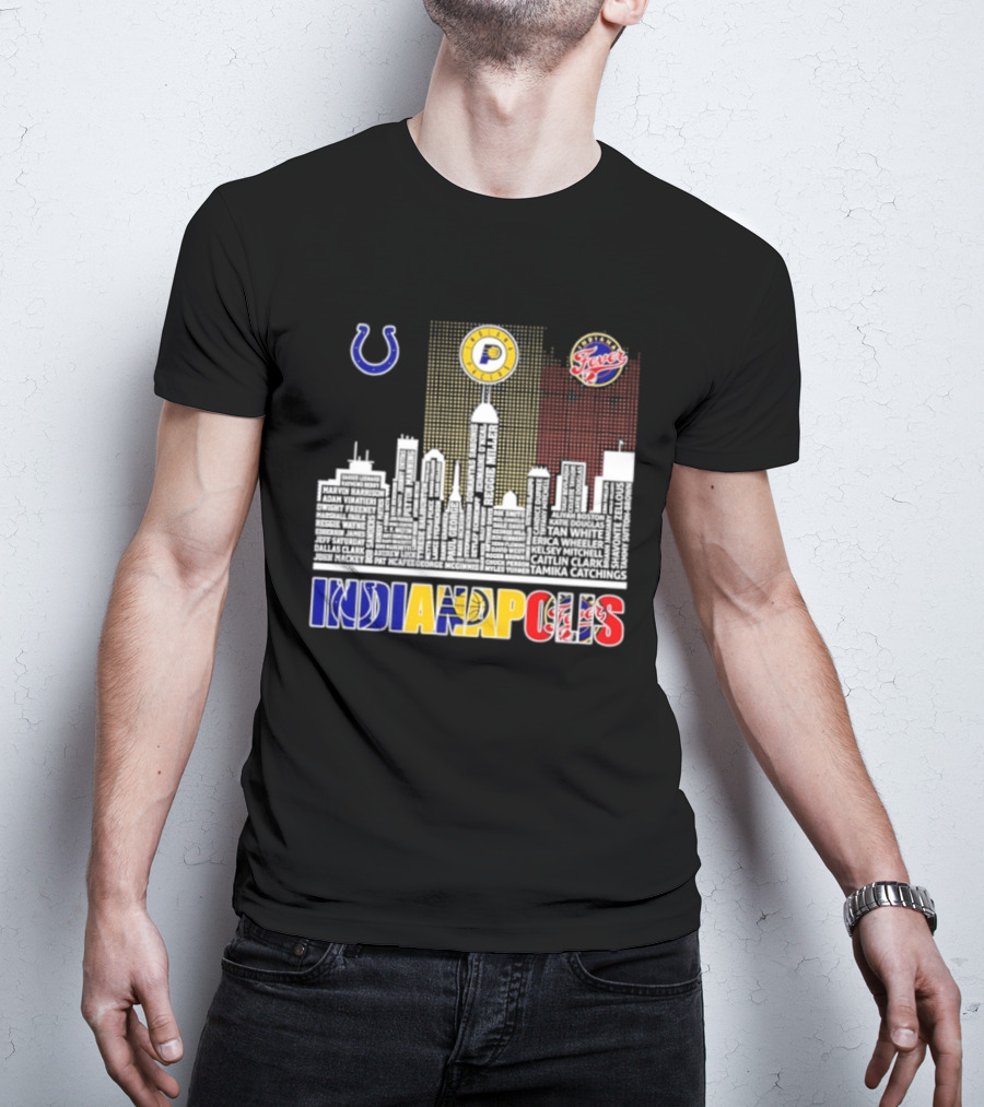 Indianapolis Colts Pacers Fever Skyline Logos And Cityscape T-Shirt