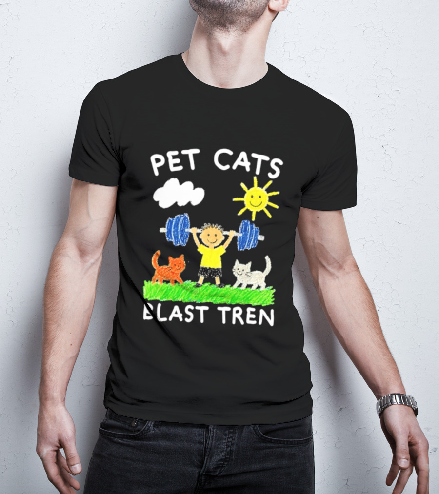 Pet Cats Blast Tren Bodybuilding Gym Child With Weights Sun And Clouds T-Shirt