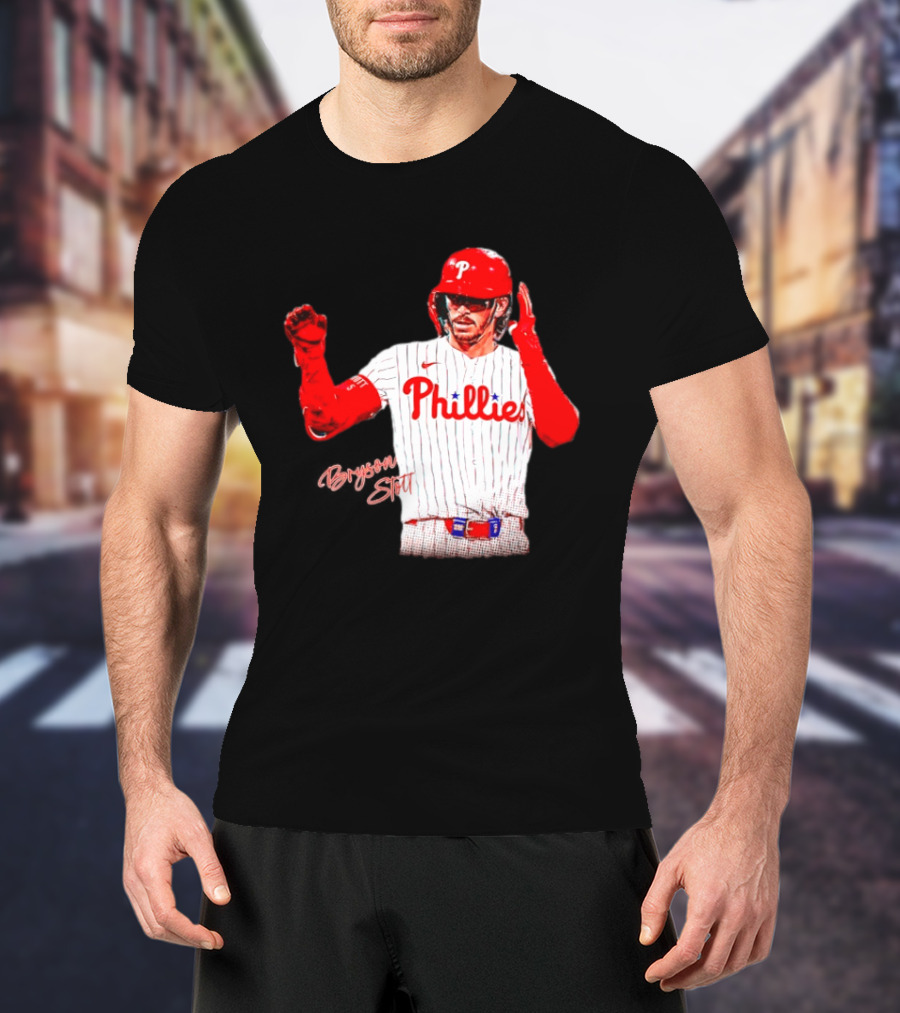 Philadelphia Phillies Bryson Stott Baseball Player Red And White Uniform T-Shirt