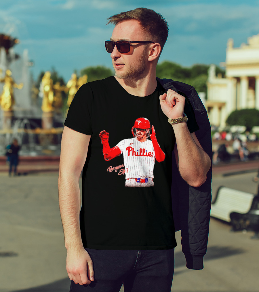 Philadelphia Phillies Bryson Stott Baseball Player Red And White Uniform T-Shirt