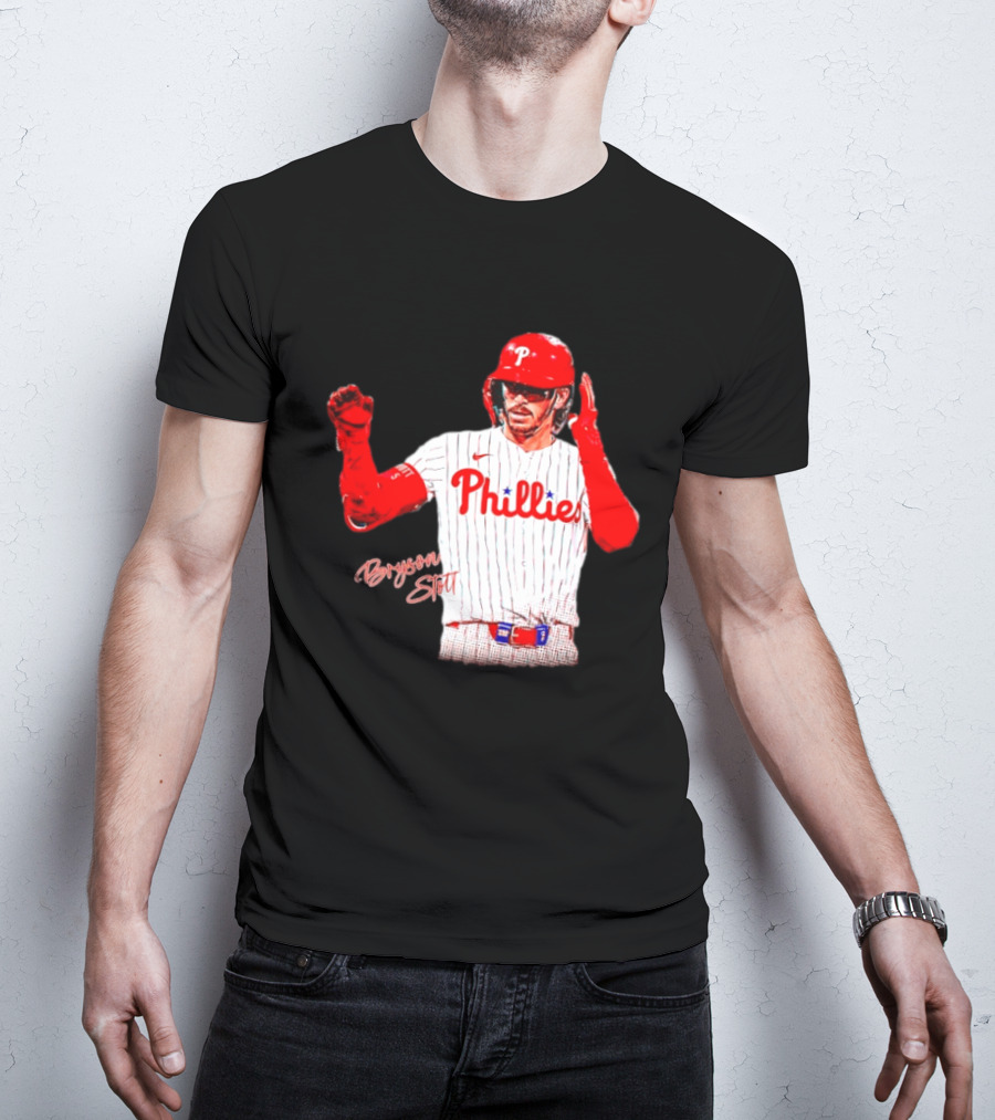 Philadelphia Phillies Bryson Stott Baseball Player Red And White Uniform T-Shirt