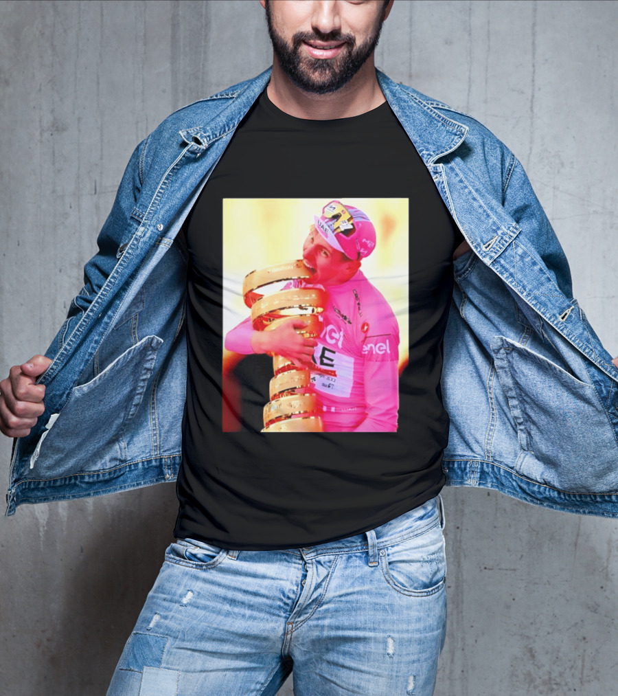 Tadej Pogacar 2024 Giro D'Italia Trophy Celebration In Pink Jersey T-Shirt