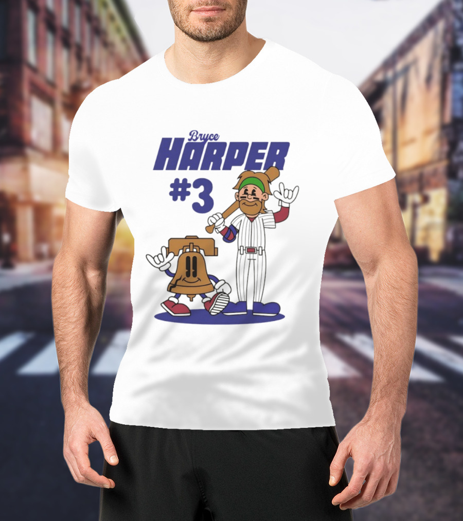 Bryce Harper #3 Philadelphia Phillies MLB Liberty Bell Animated Players T-Shirt