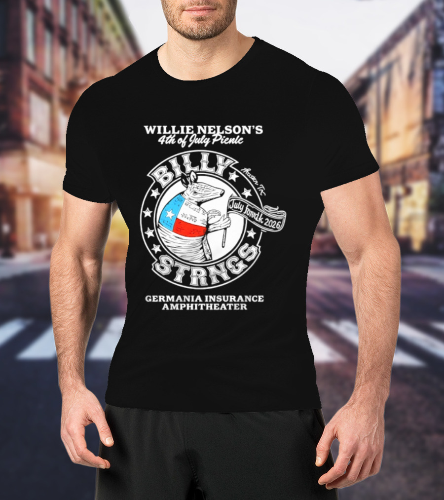 Willie Nelson's 4th Of July Picnic Billy Strings Germania Insurance Amphitheater Texas Flag Guitar T-Shirt